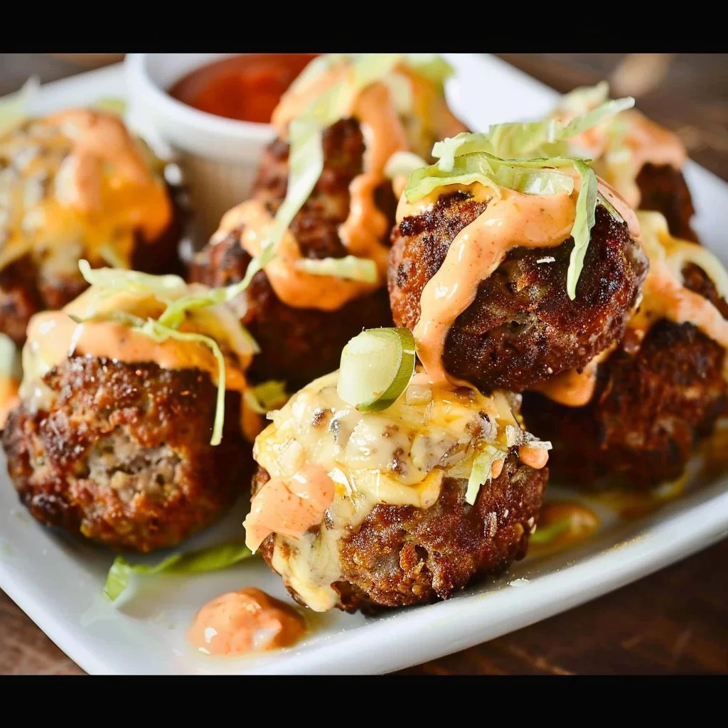 Easy Big Mac Meatball Bites served on a platter