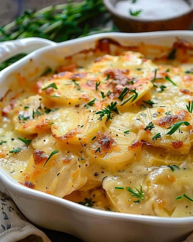 Delicious cheesy scalloped turnips baked to perfection