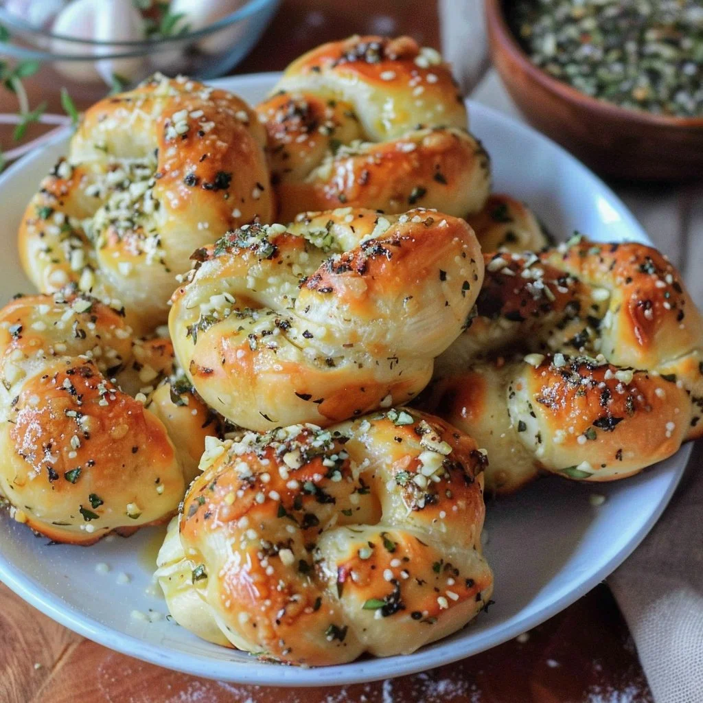 Delicious easy healthy garlic knots served fresh from the oven.