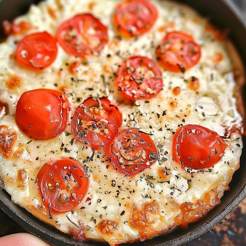 Bowl of easy high protein cottage cheese pizza dip with fresh vegetables