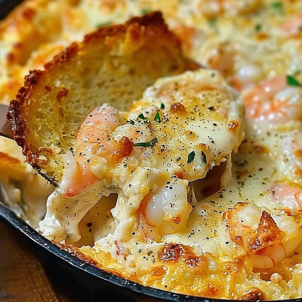 Creamy Garlic Butter Cream Cheese Shrimp Dip served in a bowl with chips