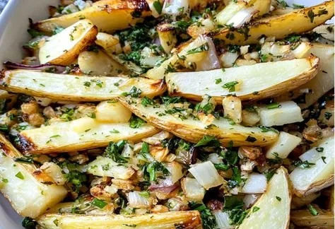 Herb roasted fennel and parsnip salad with fresh herbs and a vibrant dressing