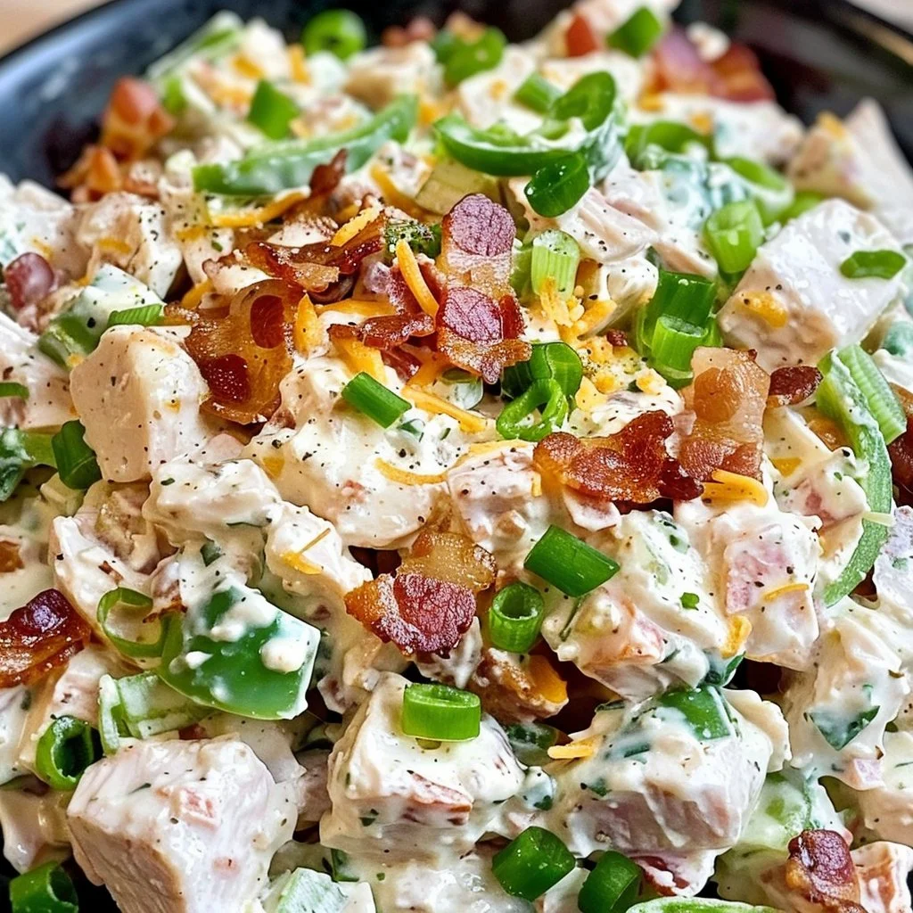 Delicious Jalapeno Popper Chicken Salad with Bacon on a serving plate
