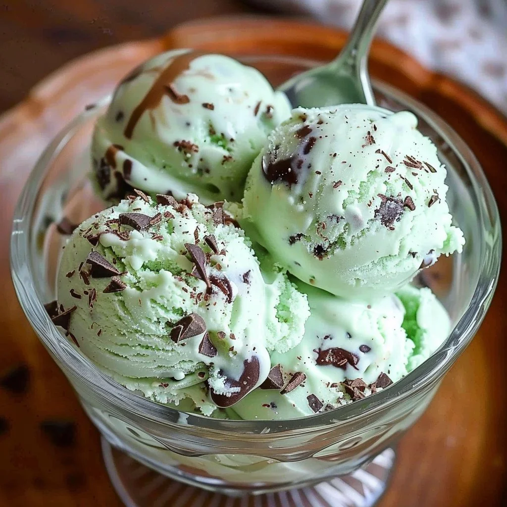Delicious no churn mint chocolate chip ice cream served in a bowl