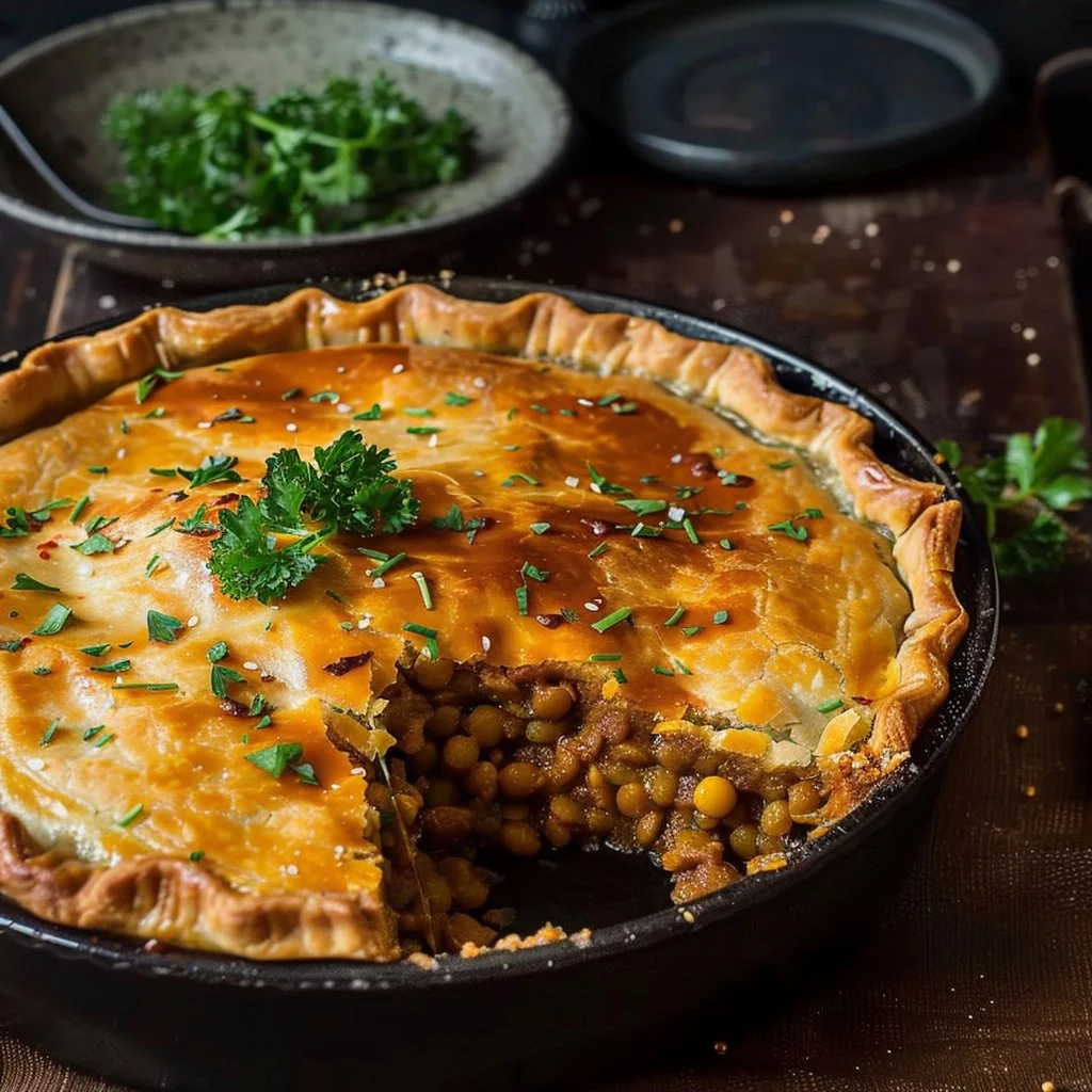 Moroccan Spiced Lentil Pie with vibrant spices and healthy ingredients