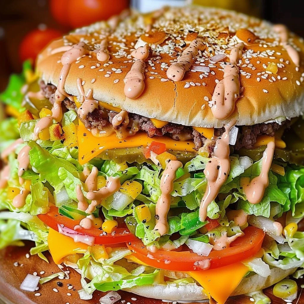 Delicious Big Mac Salad served in a bowl with fresh ingredients.