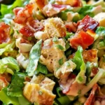 Delicious bowl of quick and easy BLT chicken salad with fresh ingredients.