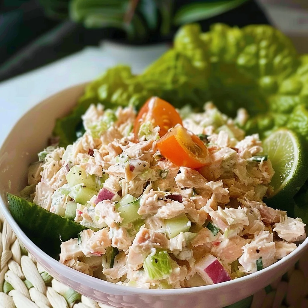 Bowl of simple and healthy tuna salad with fresh vegetables