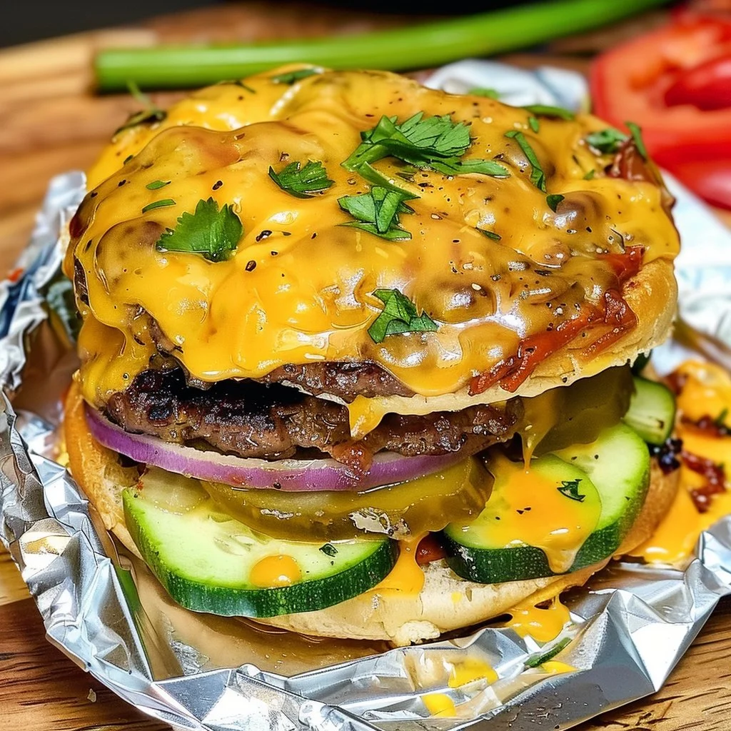 Air fryer cheeseburgers with fresh veggies on a plate