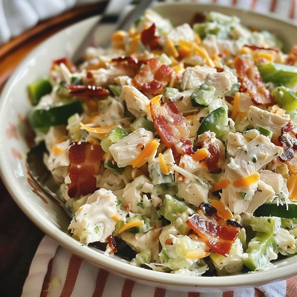 Bacon Jalapeno Cottage Cheese Chicken Salad in a bowl