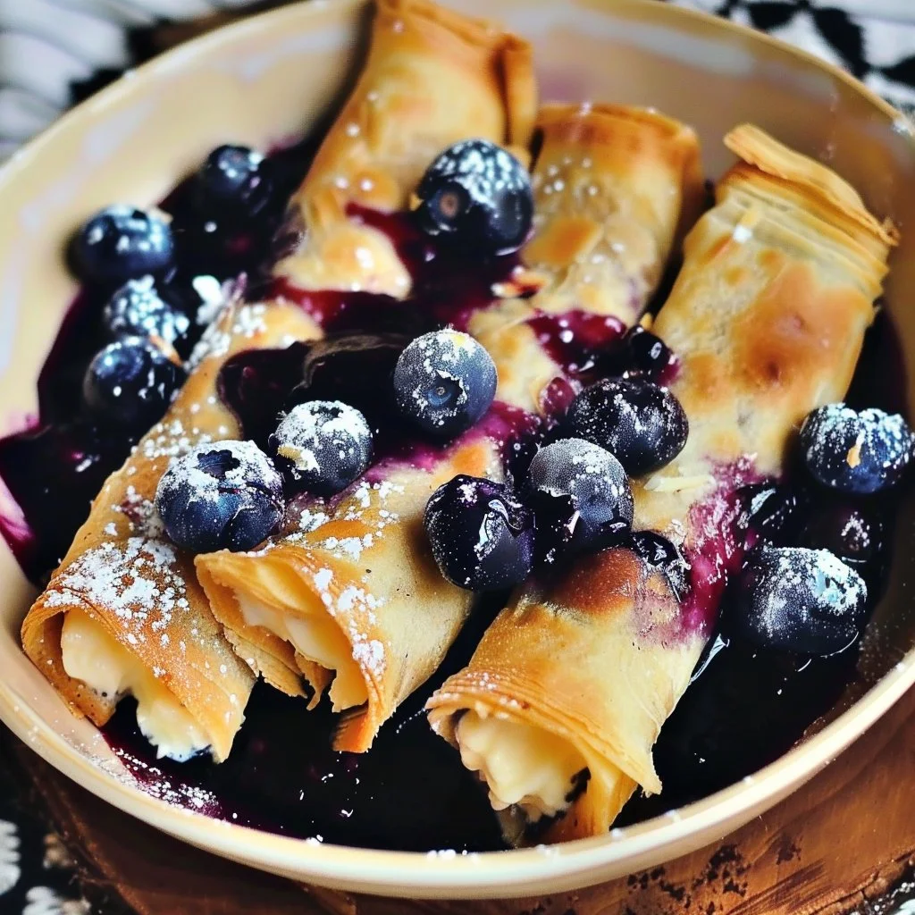 Blueberry cheesecake taquitos with a crispy exterior and creamy filling