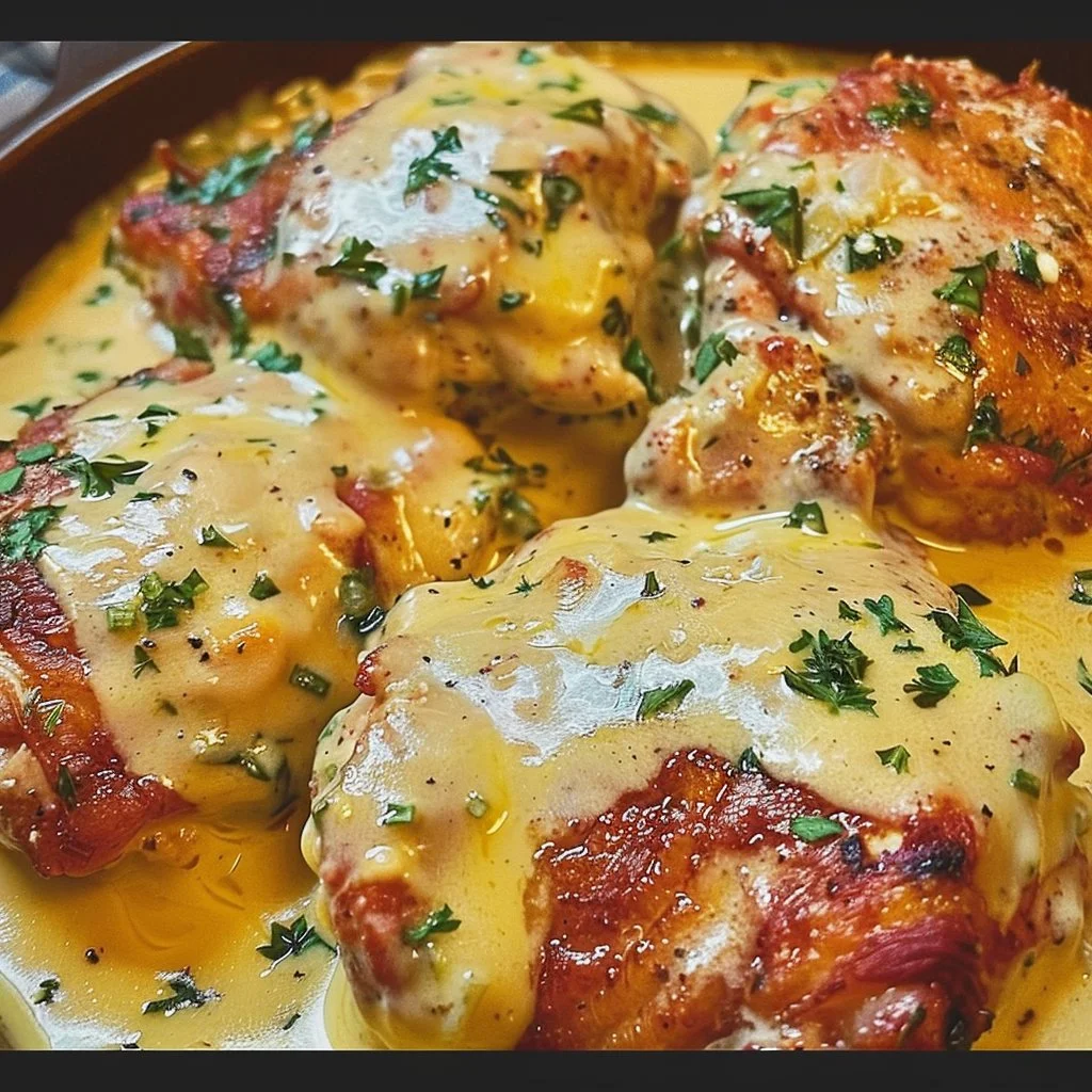 Delicious Creamy Crack Chicken Thighs served on a plate