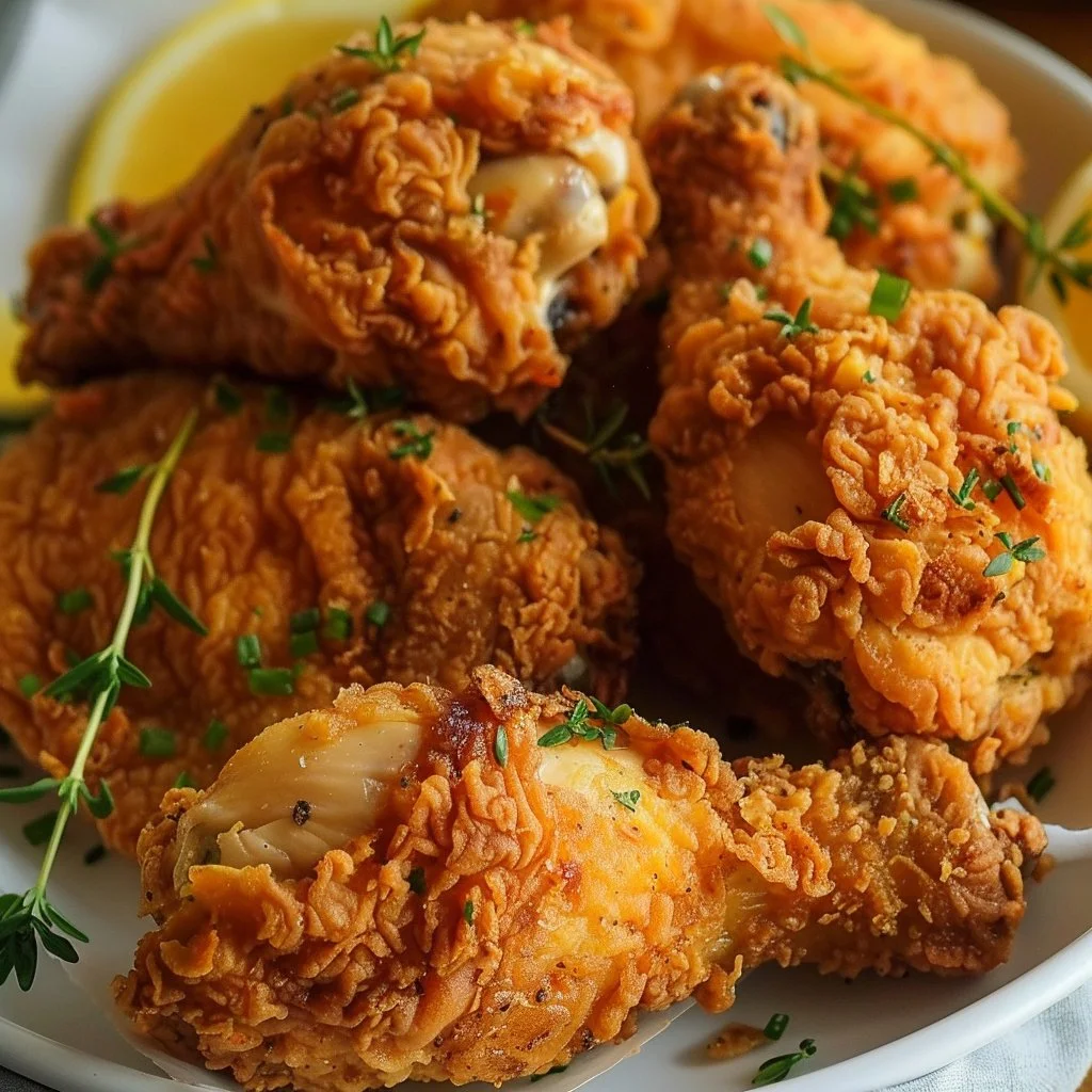 Crispy oven-baked keto fried chicken served on a plate with herbs