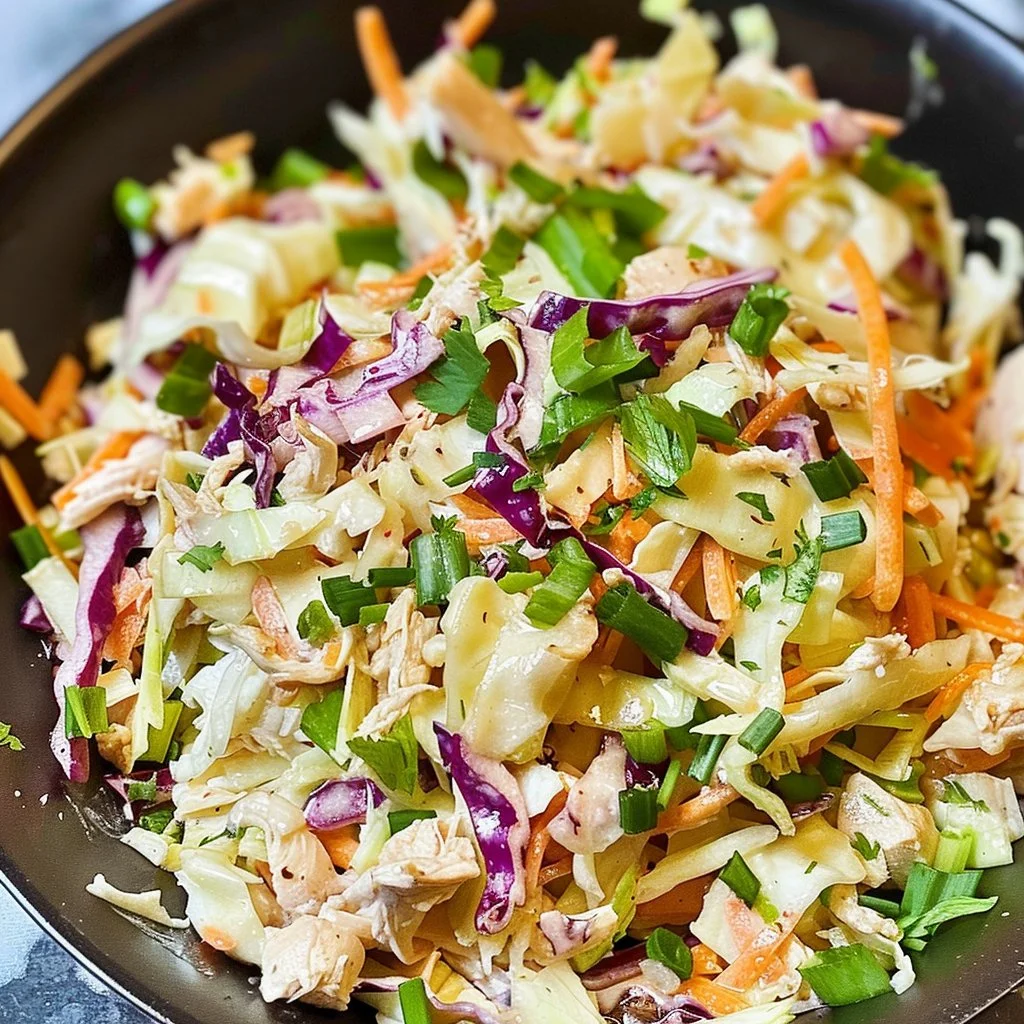 Delicious plate of easy chicken crack slaw with colorful vegetables