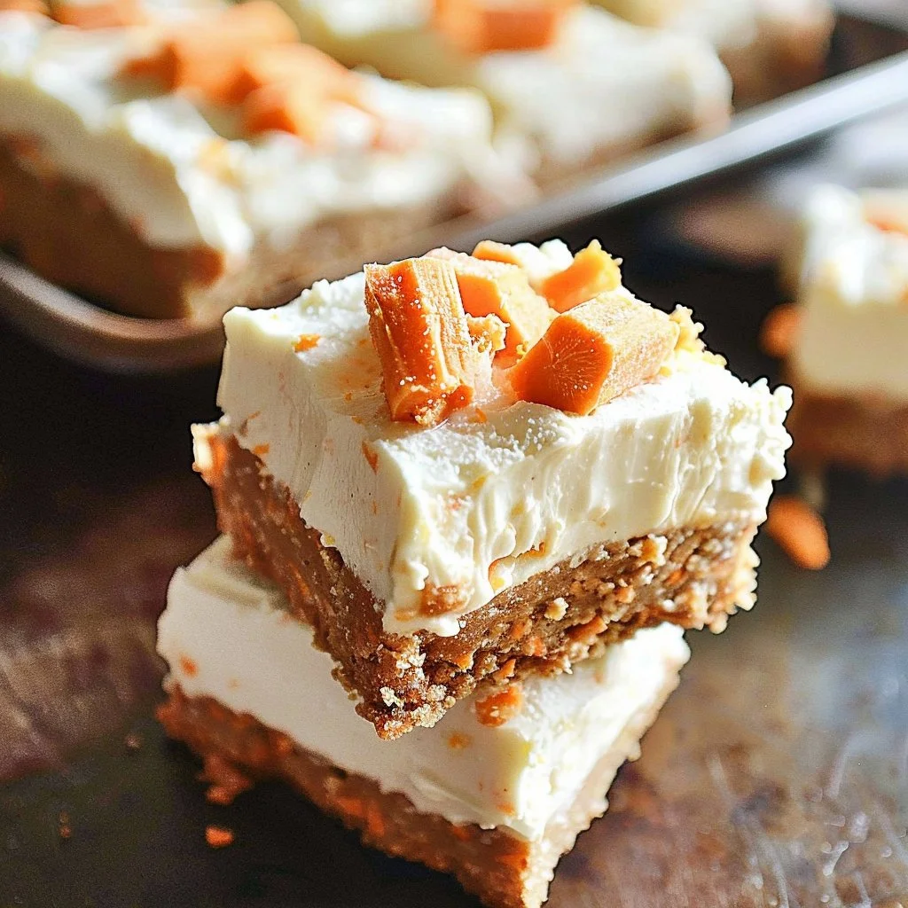 Delicious no bake carrot cake bars topped with cream cheese frosting