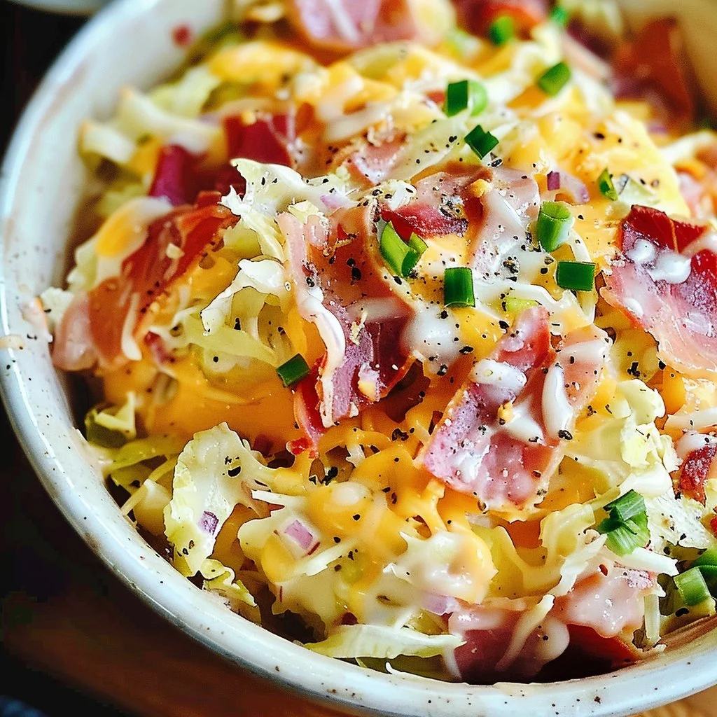A delicious bowl filled with ingredients for easy Reuben bowls, featuring corned beef and sauerkraut.