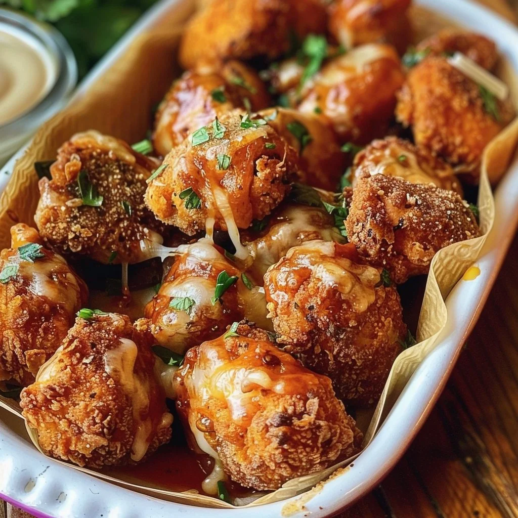 Delicious Nashville hot chicken bites served with spicy seasoning