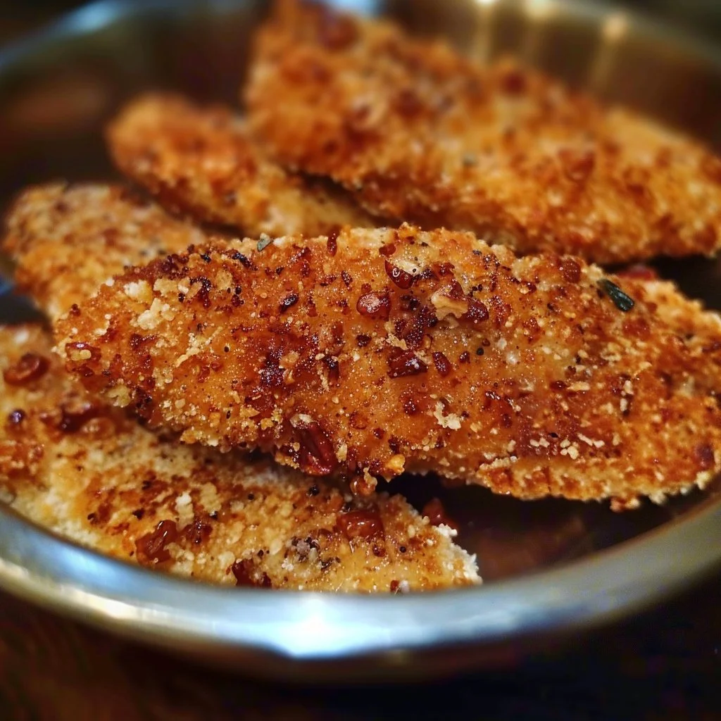 Crispy Parmesan Pecan Chicken Tenders served on a plate