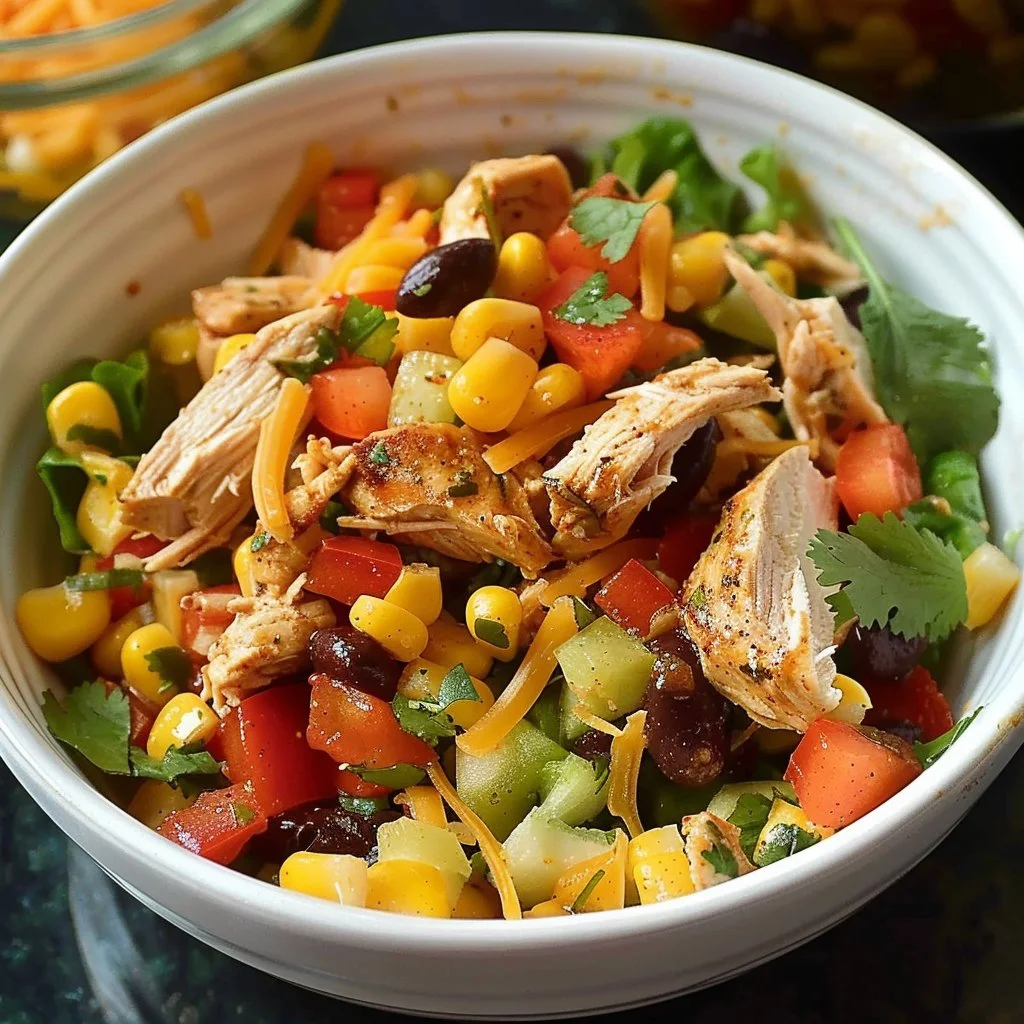 Colorful Southwest Chicken Salad with fresh ingredients and dressing