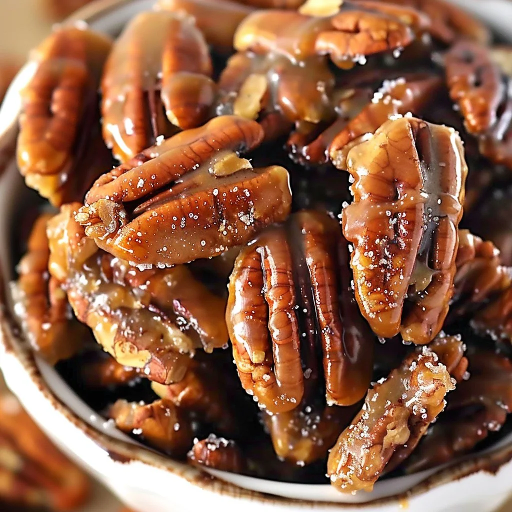 Sugar free caramel candied pecans for a healthy dessert option