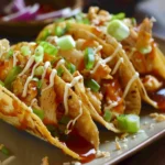 Applebee's Chicken Wonton Tacos served with dipping sauce