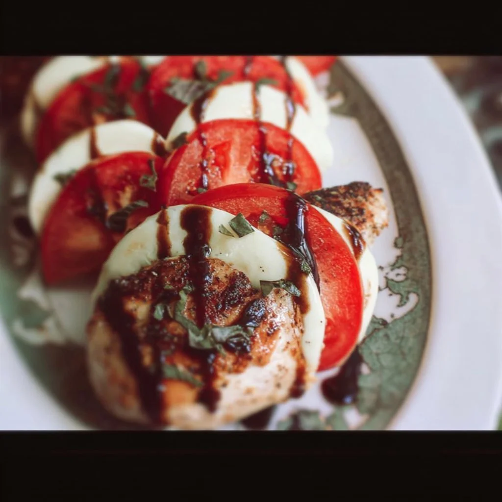 Delicious Caprese Chicken with mozzarella, tomatoes, and basil on a plate