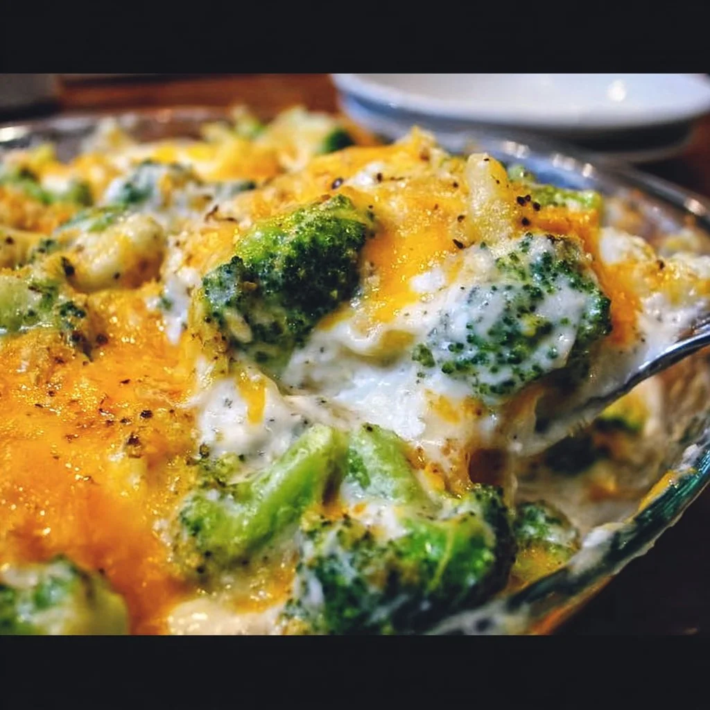 Cheesy Ranch Broccoli Bake dish served on a plate