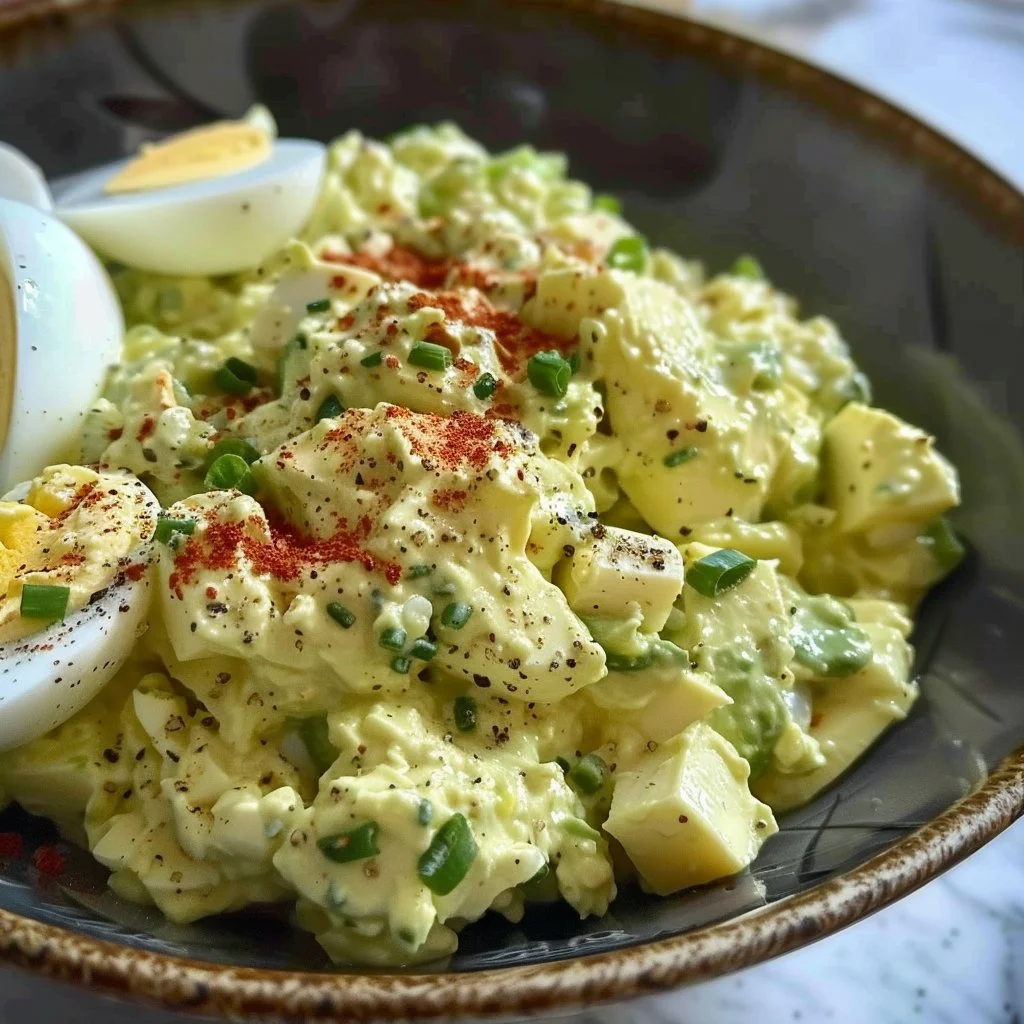 Creamy avocado egg salad served in a bowl