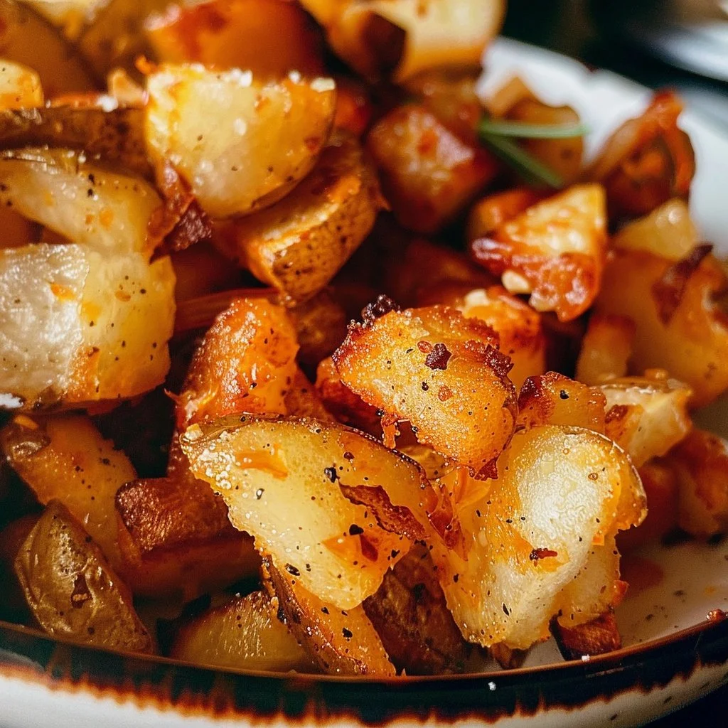 Plate of easy homemade home fries with herbs and seasonings