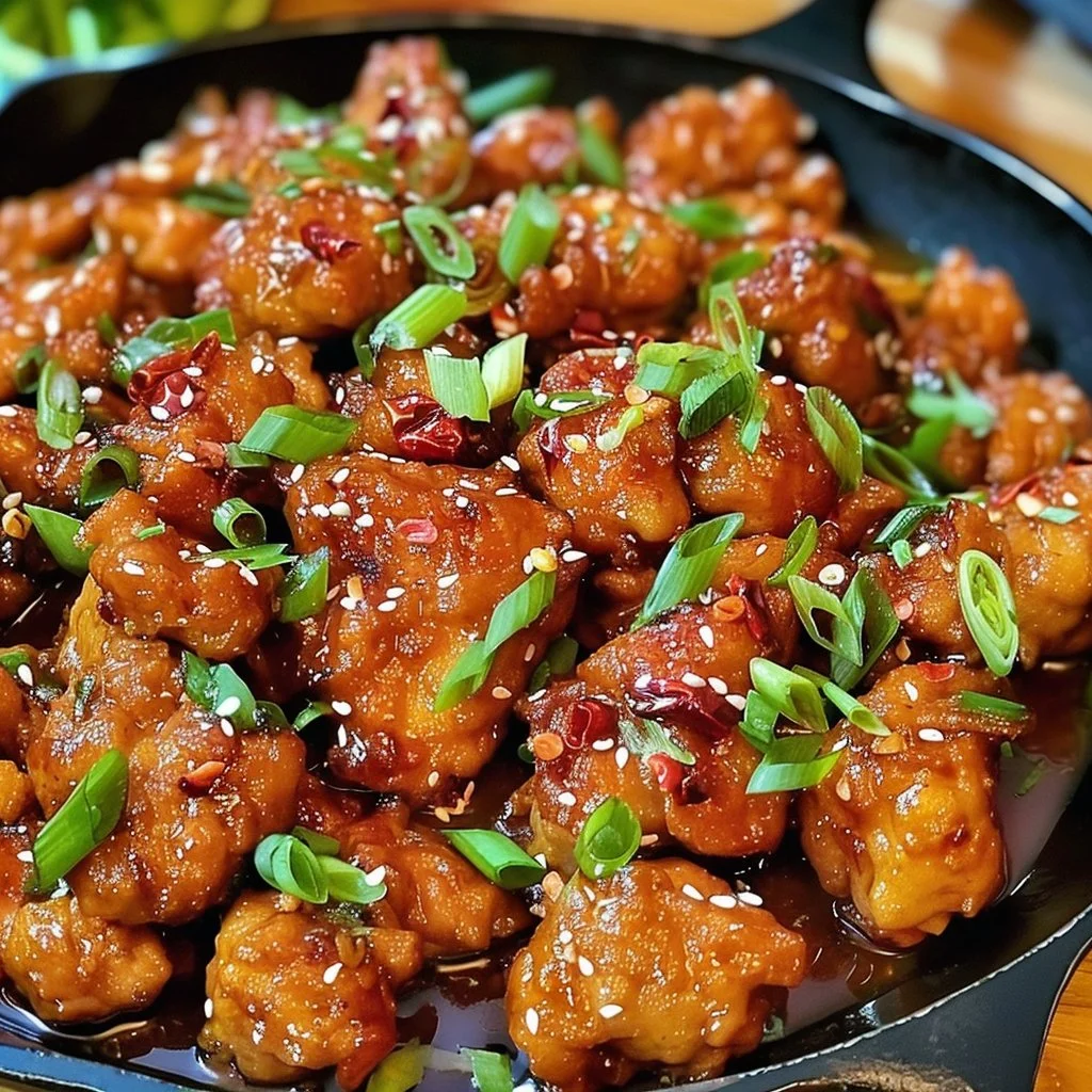 Delicious General Tso Chicken Skillet served with rice and vegetables