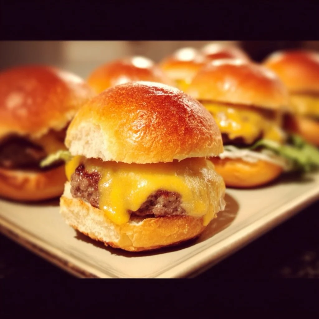 Hawaiian Roll Cheeseburger Sliders served on a plate