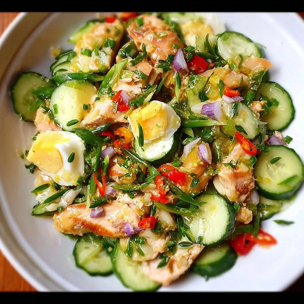 Delicious Hot Girl Summer Chicken and Cucumber Salad in a bowl