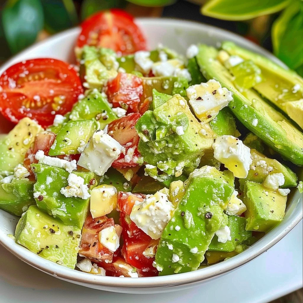 Keto Feta Avocado Salad with fresh ingredients and vibrant colors