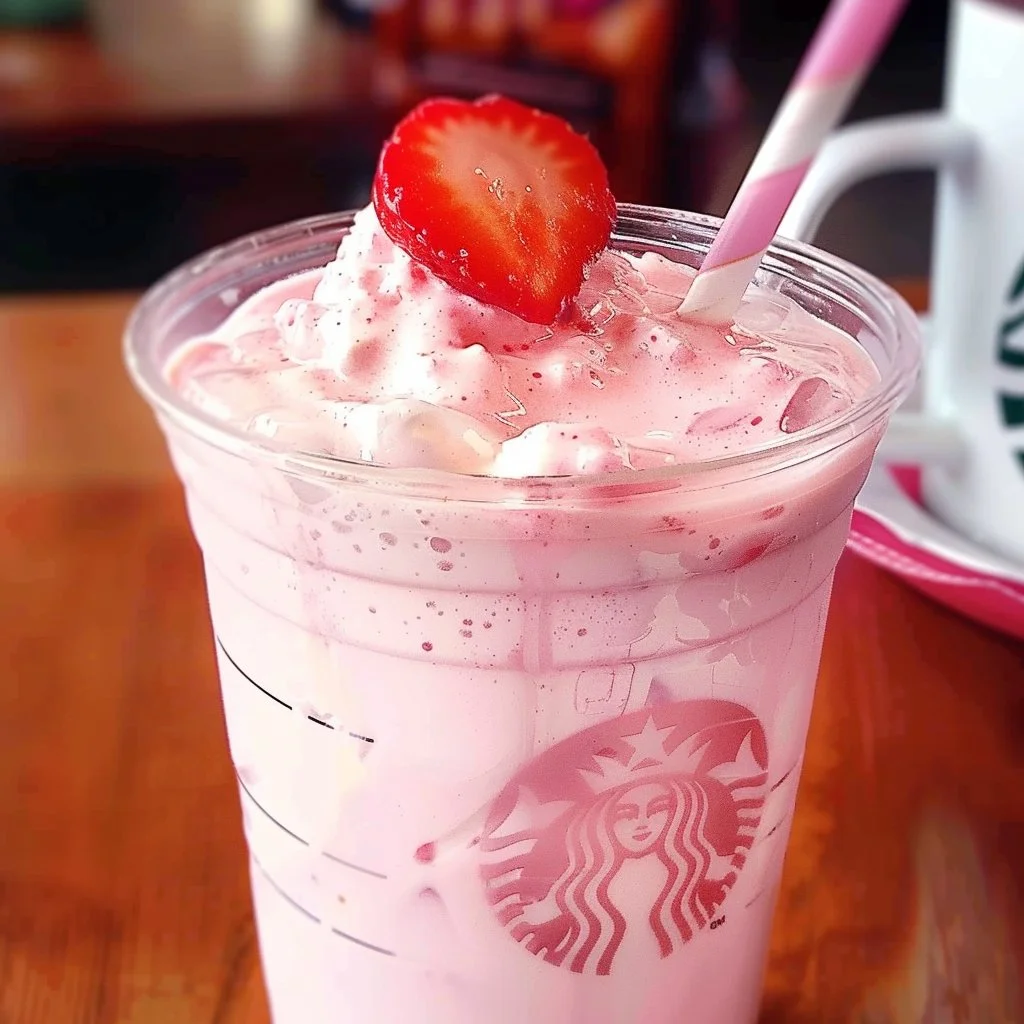 Homemade Pink Drink Starbucks copycat recipe with strawberries and coconut milk.