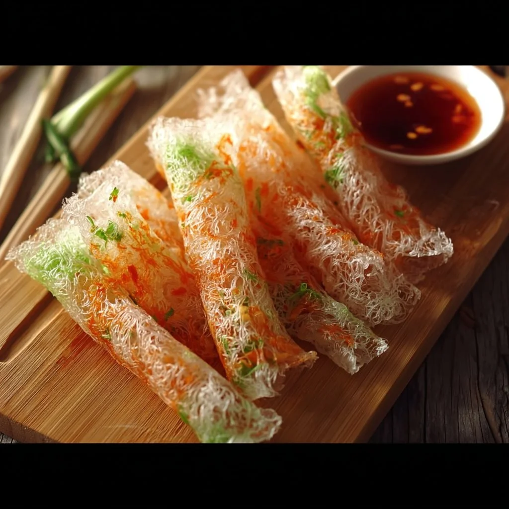 A variety of quick and easy rice paper recipes beautifully displayed on a platter.