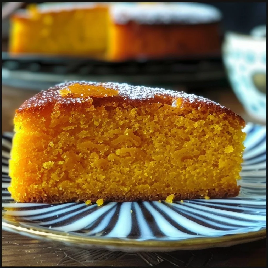 Delicious Semolina Turmeric Cake (Sfoof) freshly baked and served on a plate.