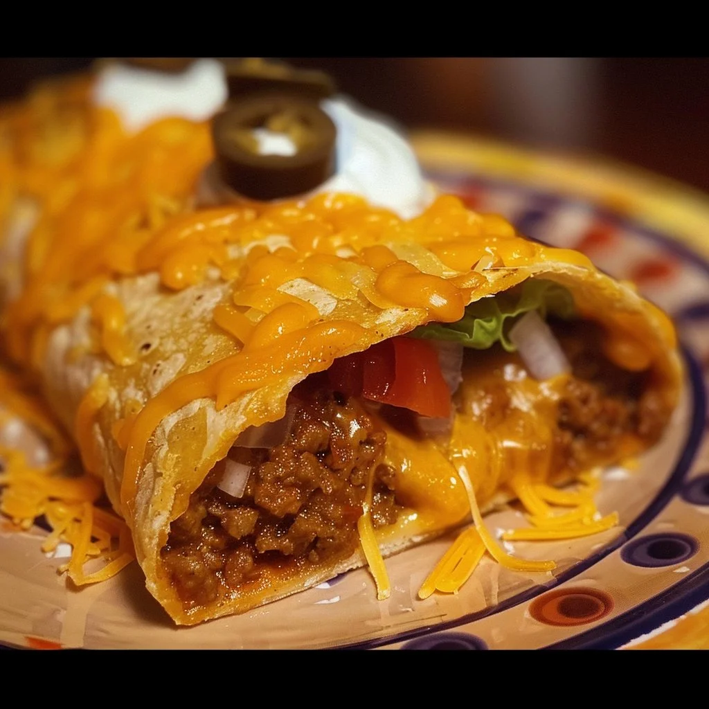 Taco Bell Enchirito with beef, beans, and cheese wrapped in tortilla