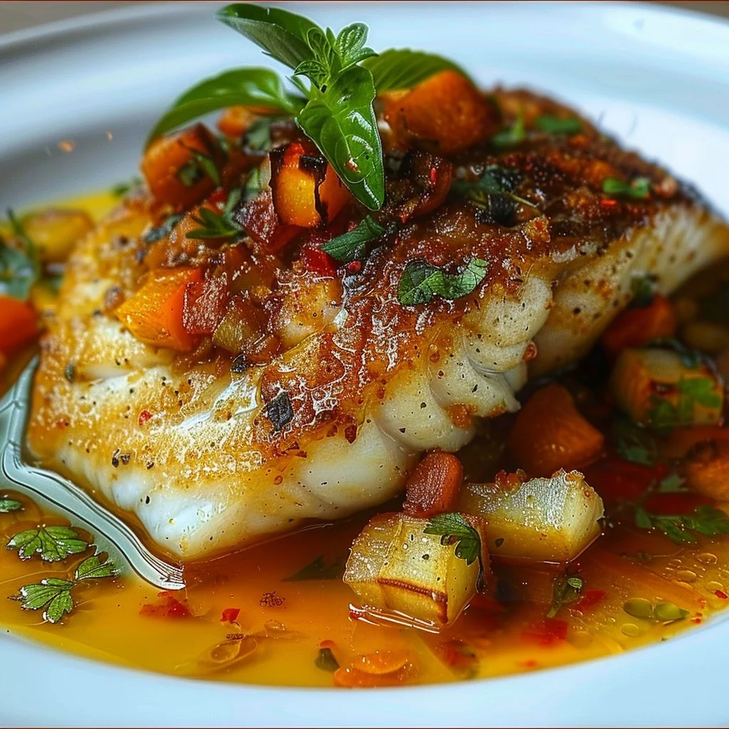 Freshly caught Tropical Grouper fish on a cutting board