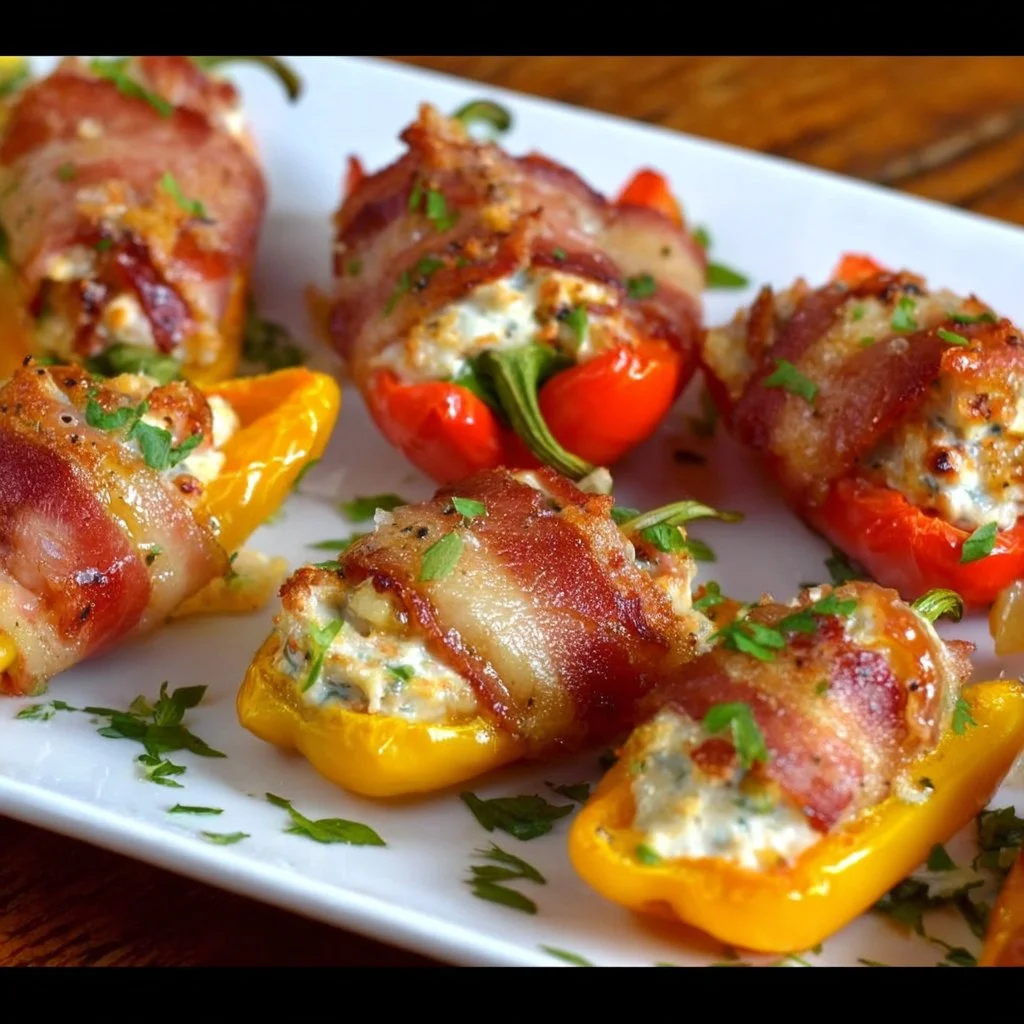 Bacon ranch stuffed mini peppers ready to serve as a tasty appetizer