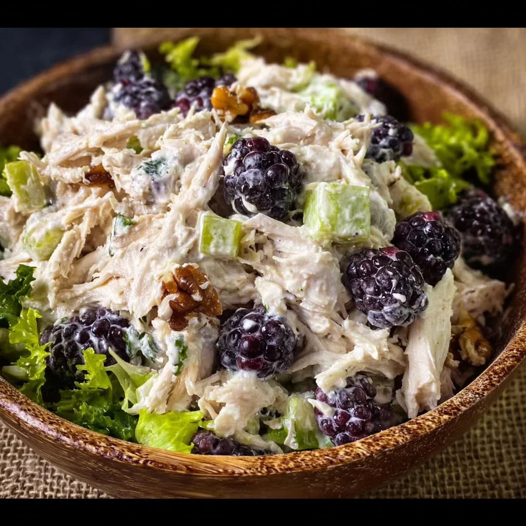 Blackberry Cottage Cheese Chicken Salad served in a bowl