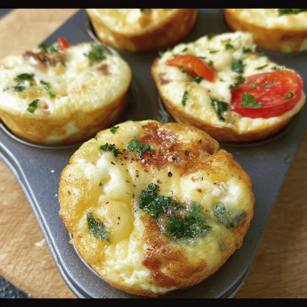 A tray of easy egg white muffins fresh out of the oven, rich in flavor and healthy.