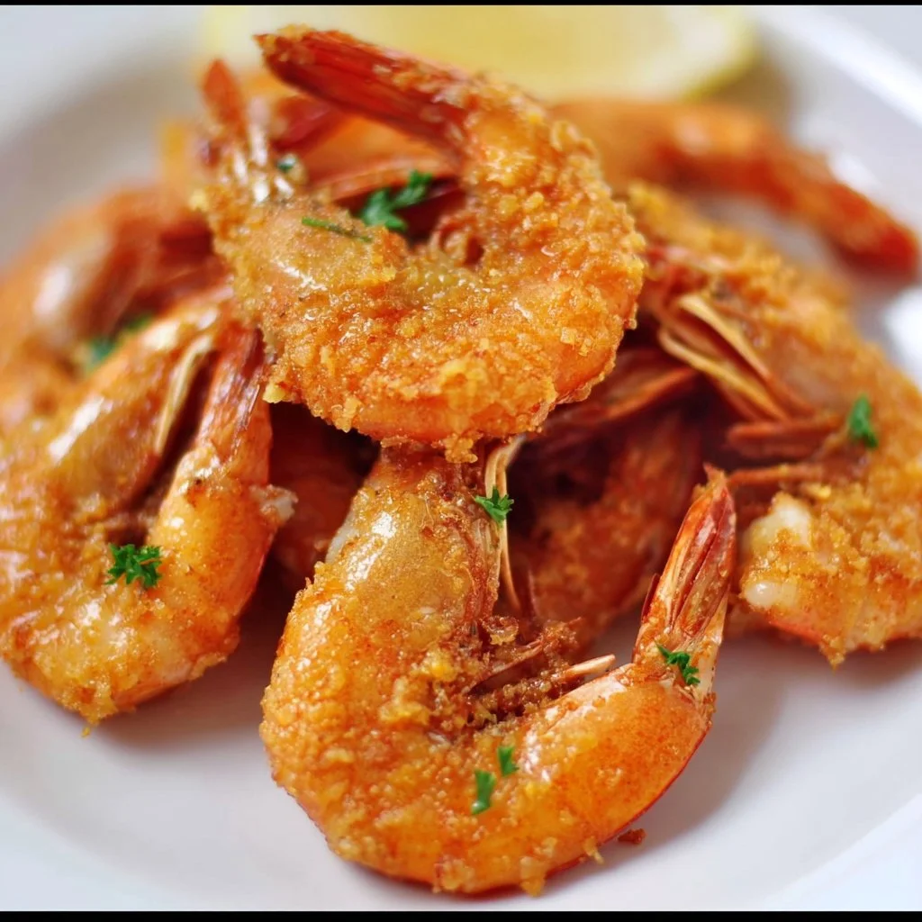 Healthy shrimp dish garnished with fresh herbs and served with vegetables