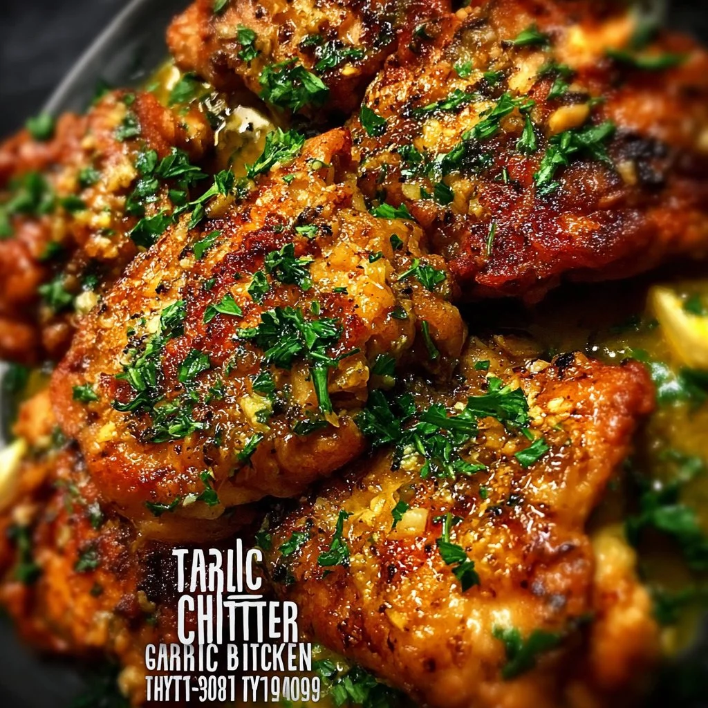 Delicious Garlic Butter Chicken Thighs garnished with herbs