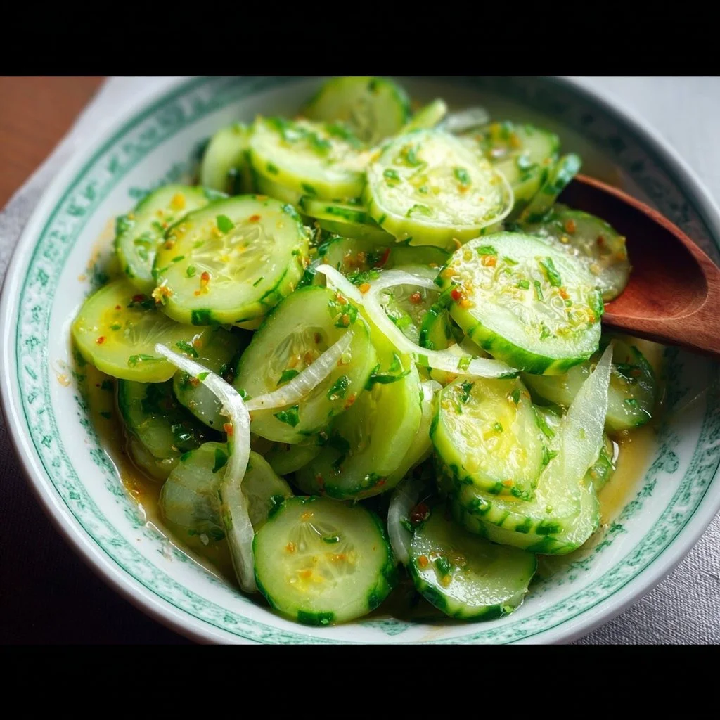 Delicious bowl of Grandma's Cucumber Salad with fresh ingredients