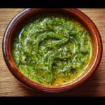 Fresh homemade Green Sauce in a bowl with ingredients around it