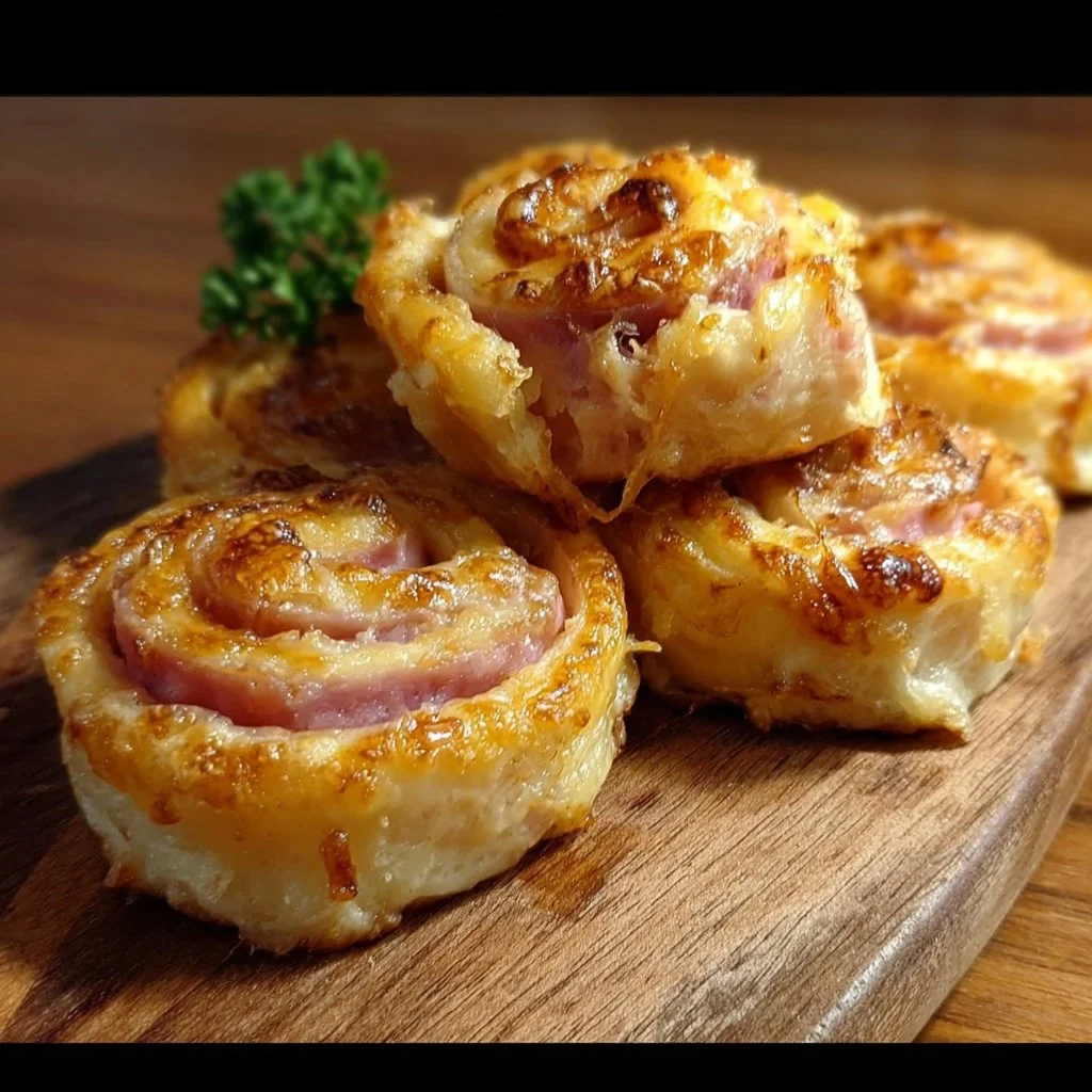 Delicious Ham and Cheese Pinwheels served on a platter for a snack or appetizer.