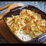 Keto Crab Rangoon Casserole served in a dish with garnishes