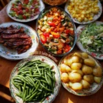 Colorful and fresh Memorial Day side dishes displayed for a summer barbecue.