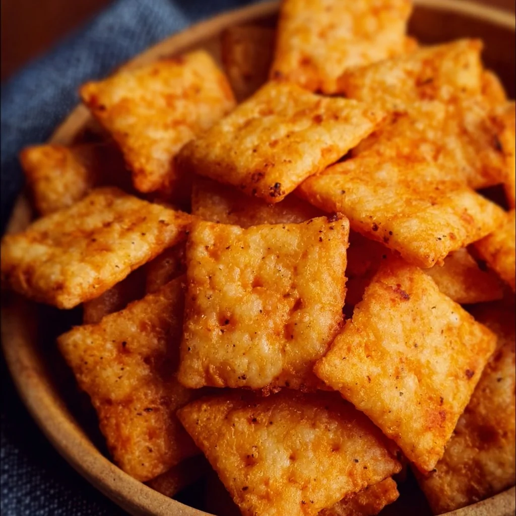 Homemade Sourdough Cheez-Its in a bowl, ready for snacking.