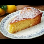 Sliced healthy lemon yogurt cake with olive oil on a plate
